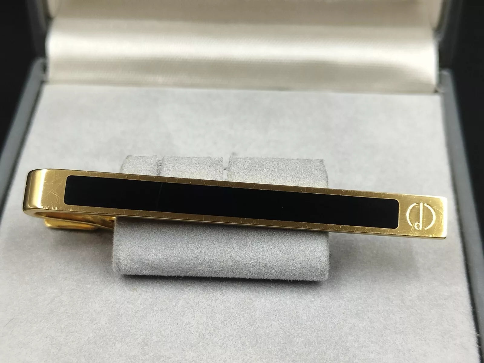 Nice DUNHILL Tie Clip - Gold Plated & Black Lacquer - With Box - 01216CO AC02