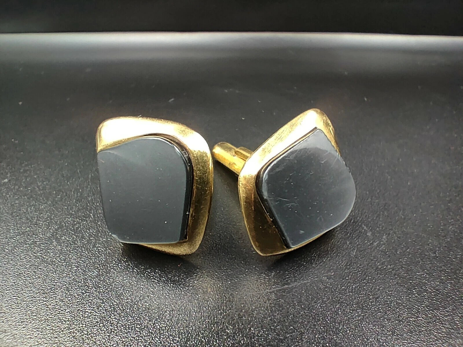 Nice Cufflinks - Gold Metal & Grey Glass - Vintage Cufflinks - 0104ED - AH06