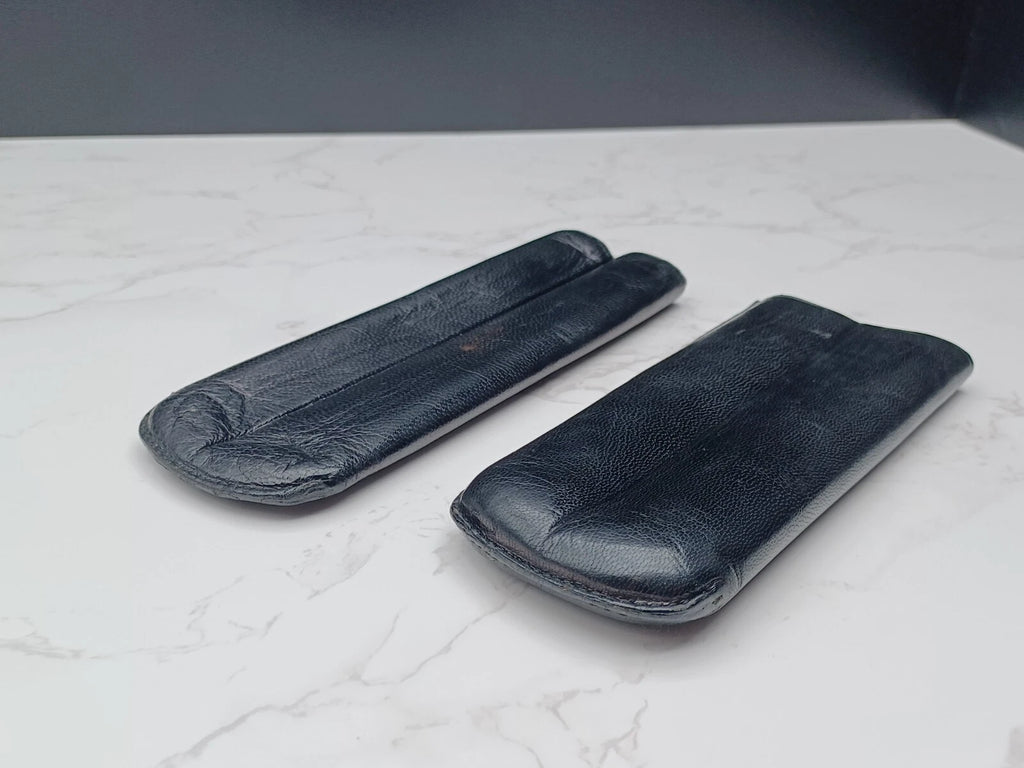 Schönes Vintage Zigarrenetui - Schwarzes Leder - AM10-1581