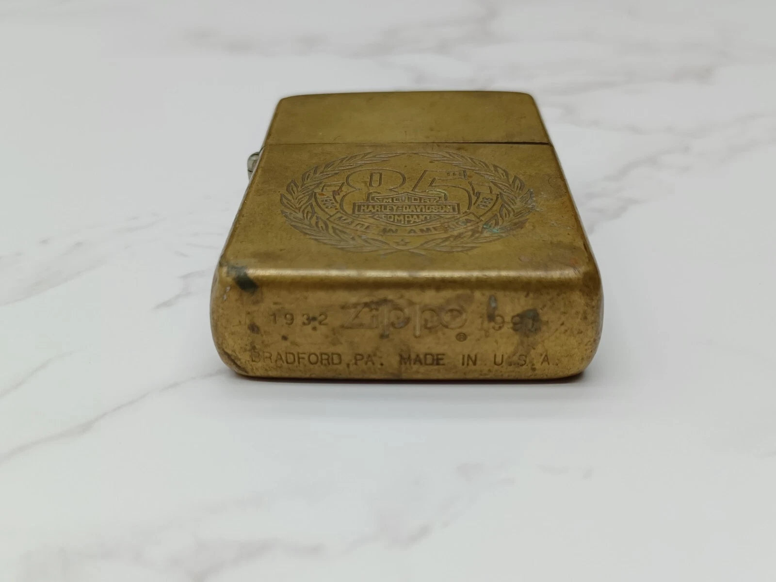 Very Rare BRASS ZIPPO Lighter - 85TH HARLEY DAVIDSON - 1932/1991 - AG08-1595