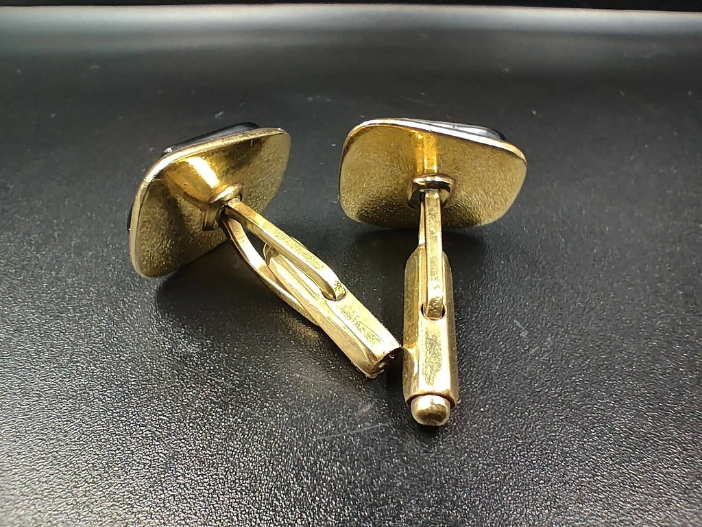 Schöne Manschettenknöpfe – Metall Gold & Grau Glas – Vintage Manschettenknöpfe – 0104ED – AH06