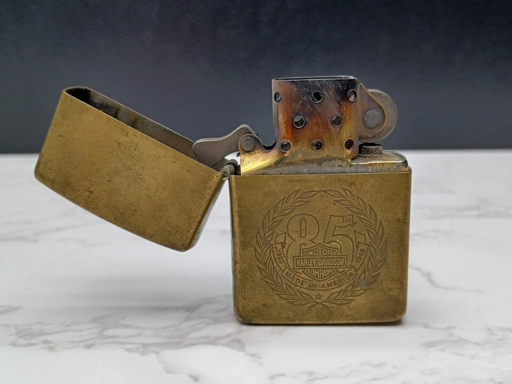 Very Rare BRASS ZIPPO Lighter - 85TH HARLEY DAVIDSON - 1932/1991 - AG08-1595