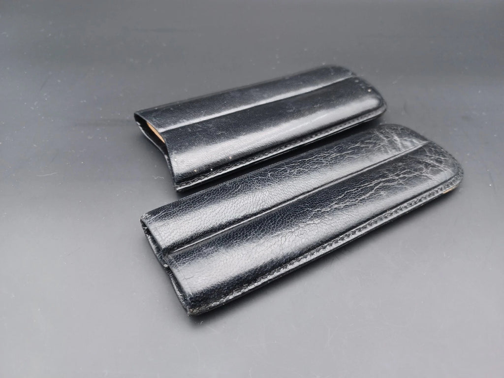 Étui à Cigares Vintage Cuir Noir 2 Compartiments 1950s