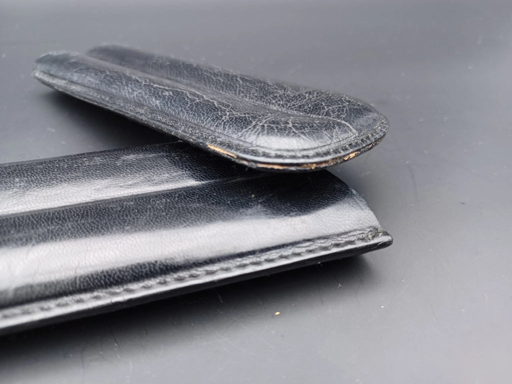 Étui à Cigares Vintage Cuir Noir 2 Compartiments 1950s