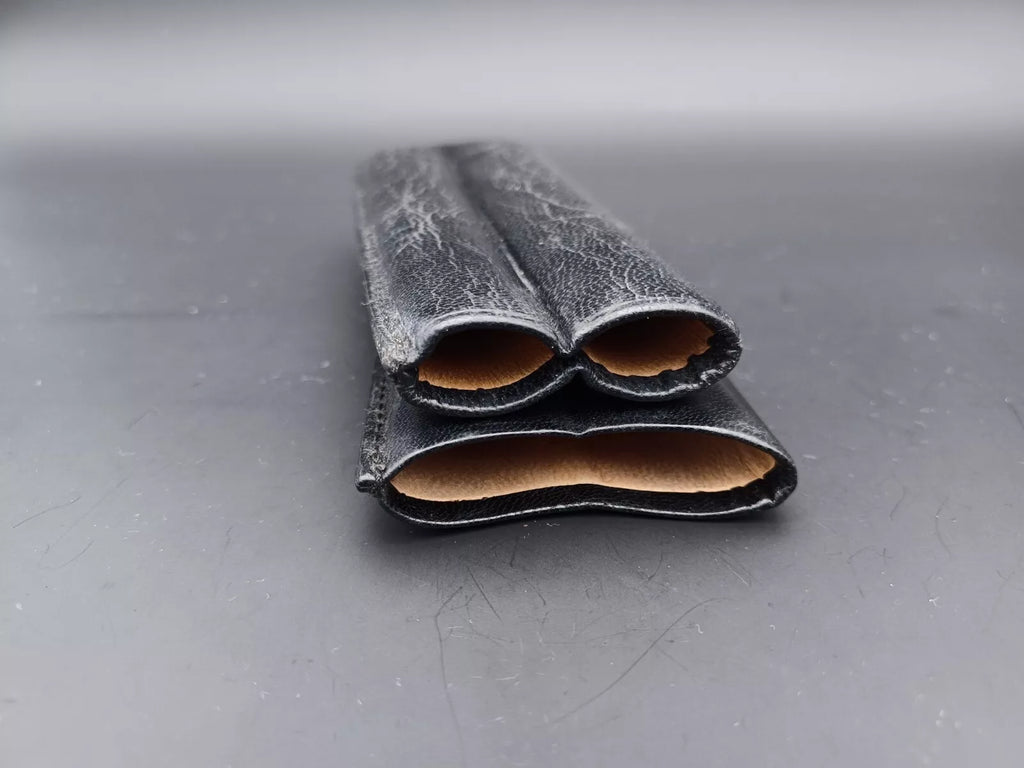 Étui à Cigares Vintage Cuir Noir 2 Compartiments 1950s