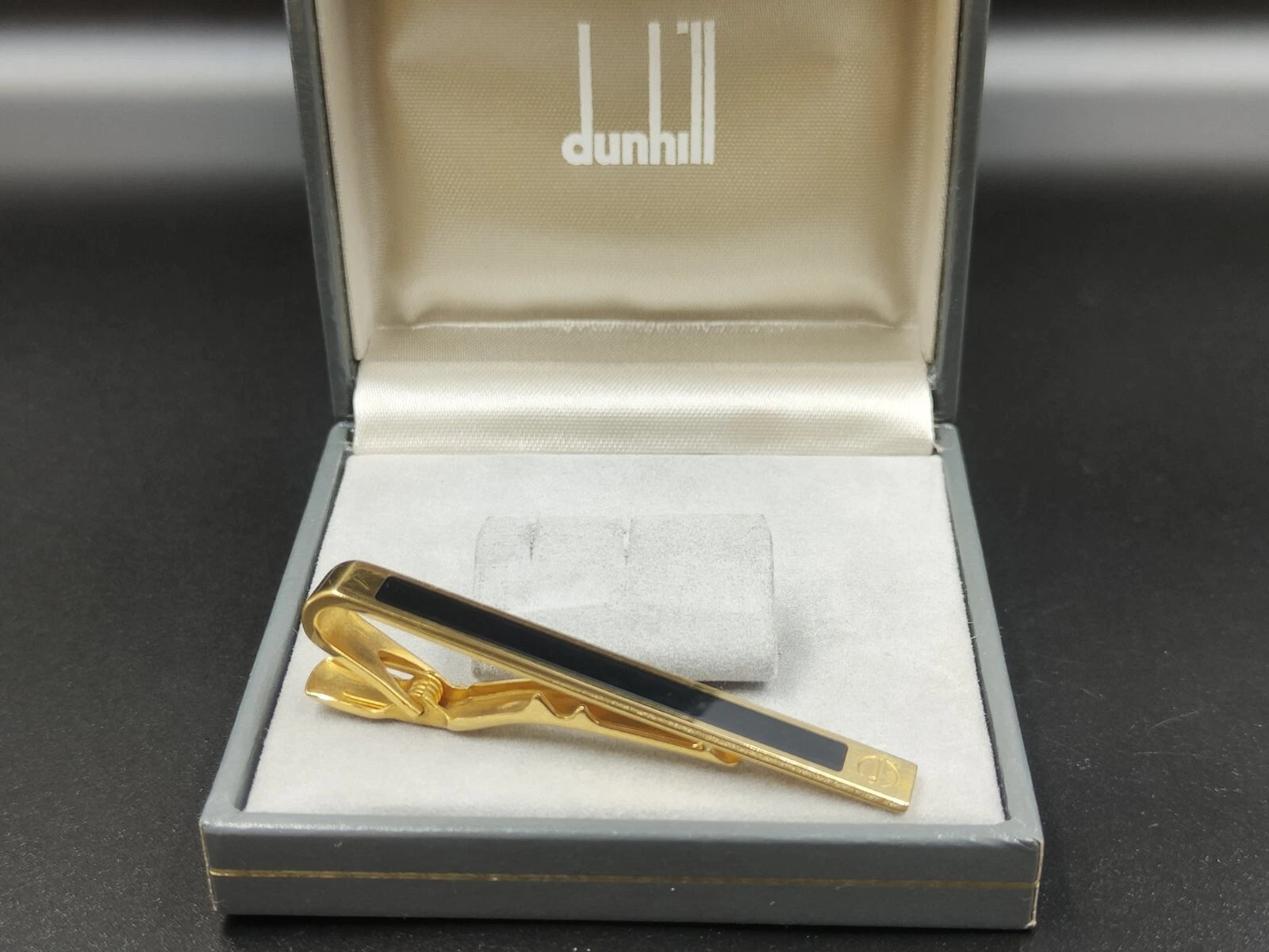 Nice DUNHILL Tie Clip - Gold Plated & Black Lacquer - With Box - 01216CO AC02