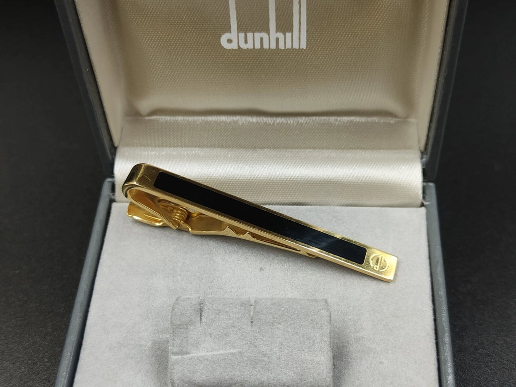 Schöne DUNHILL Krawattenklammer - Vergoldet & Schwarz lackiert - Mit Box - 01216CO AC02