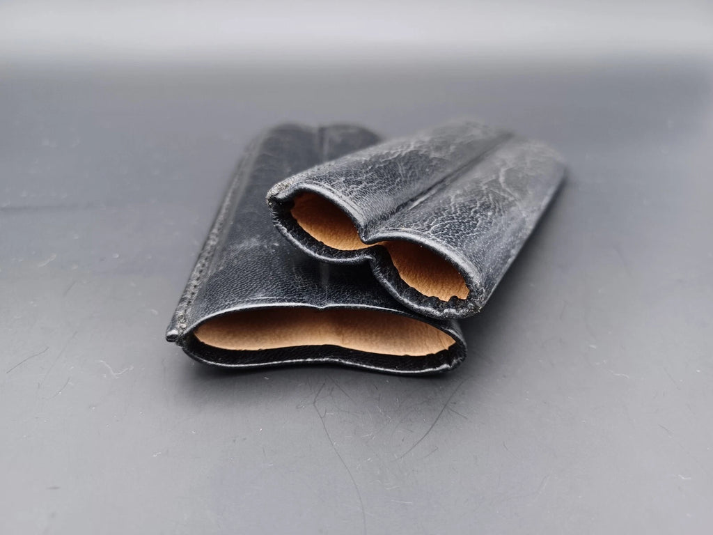 Étui à Cigares Vintage Cuir Noir 2 Compartiments 1950s