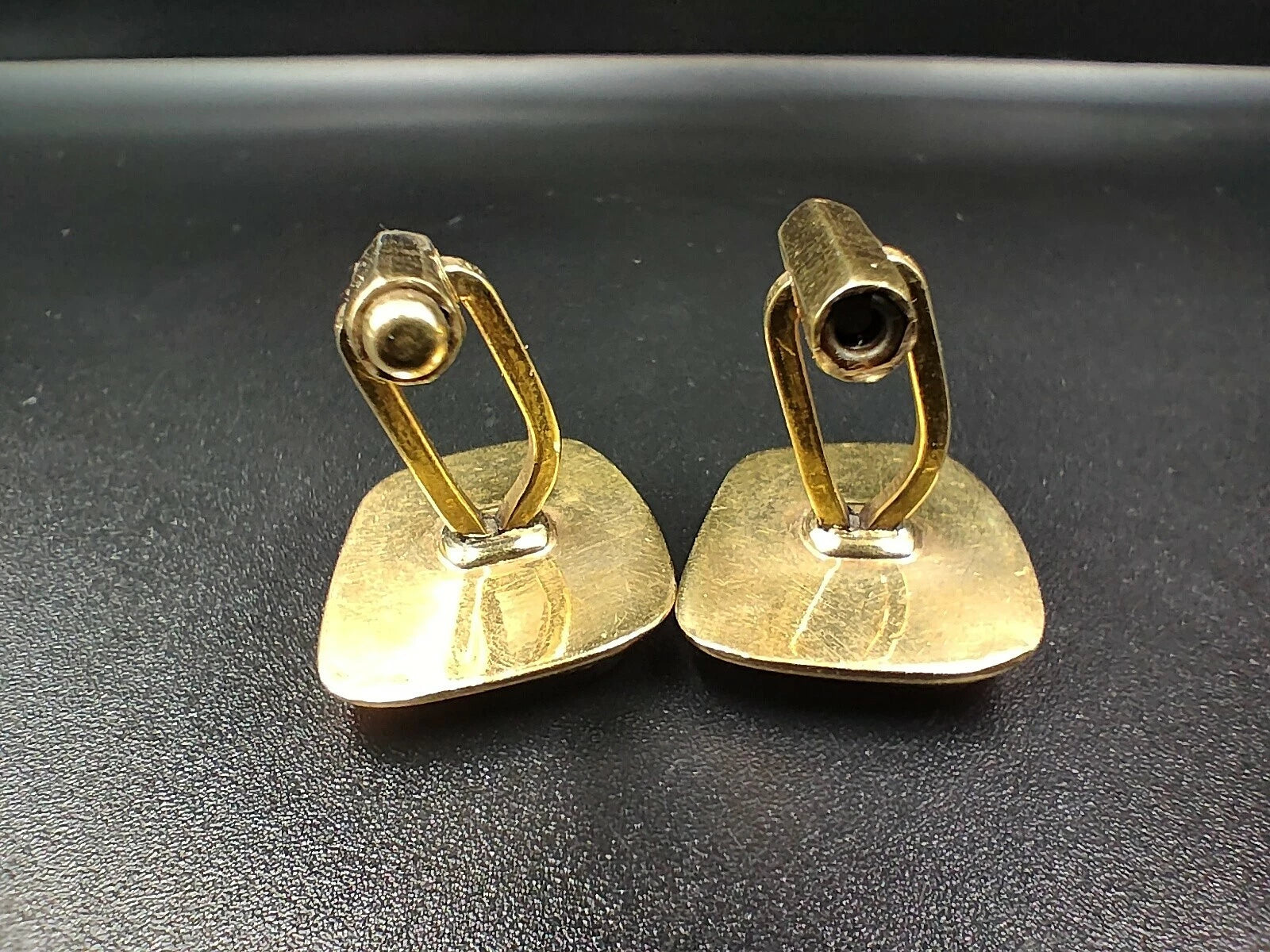 Nice Cufflinks - Gold Metal & Grey Glass - Vintage Cufflinks - 0104ED - AH06