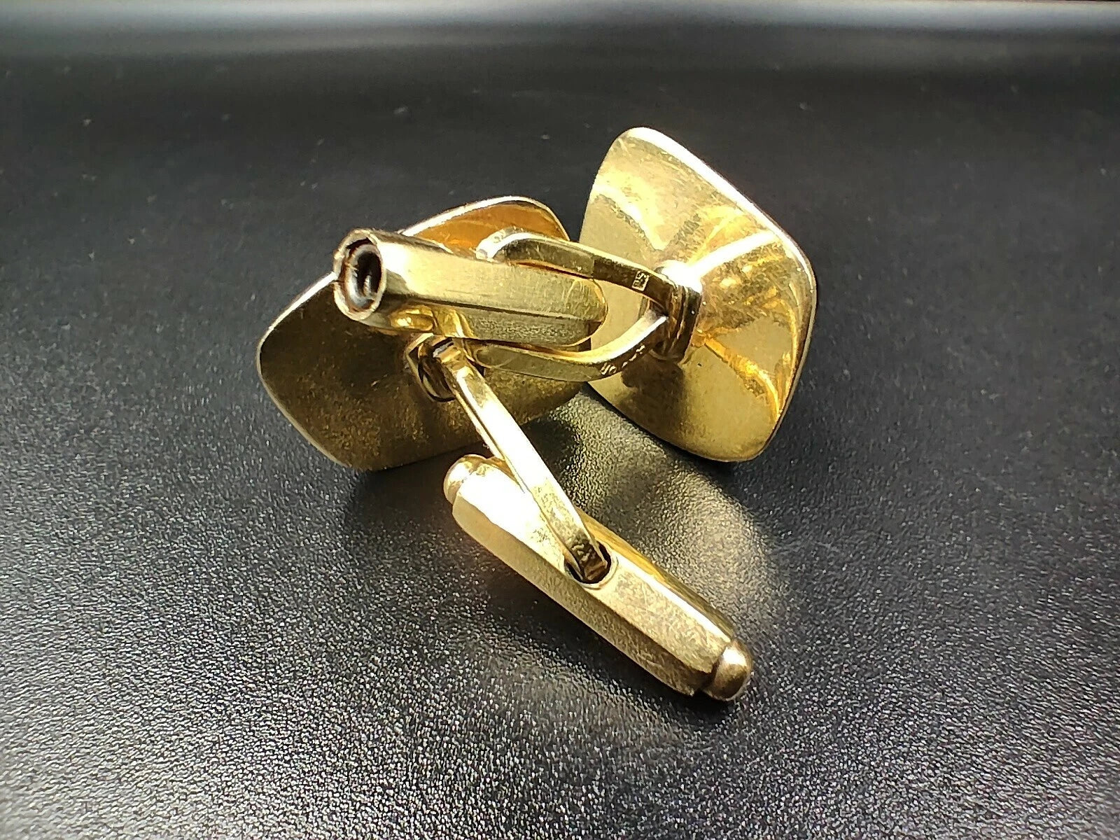 Schöne Manschettenknöpfe – Metall Gold & Grau Glas – Vintage Manschettenknöpfe – 0104ED – AH06