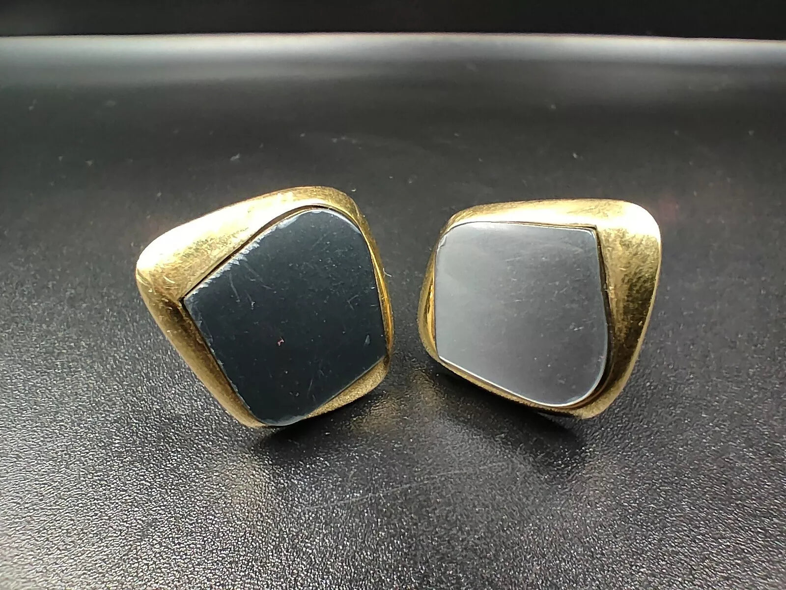 Nice Cufflinks - Gold Metal & Grey Glass - Vintage Cufflinks - 0104ED - AH06