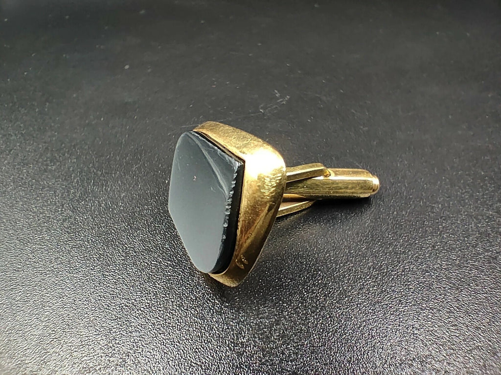 Schöne Manschettenknöpfe – Metall Gold & Grau Glas – Vintage Manschettenknöpfe – 0104ED – AH06